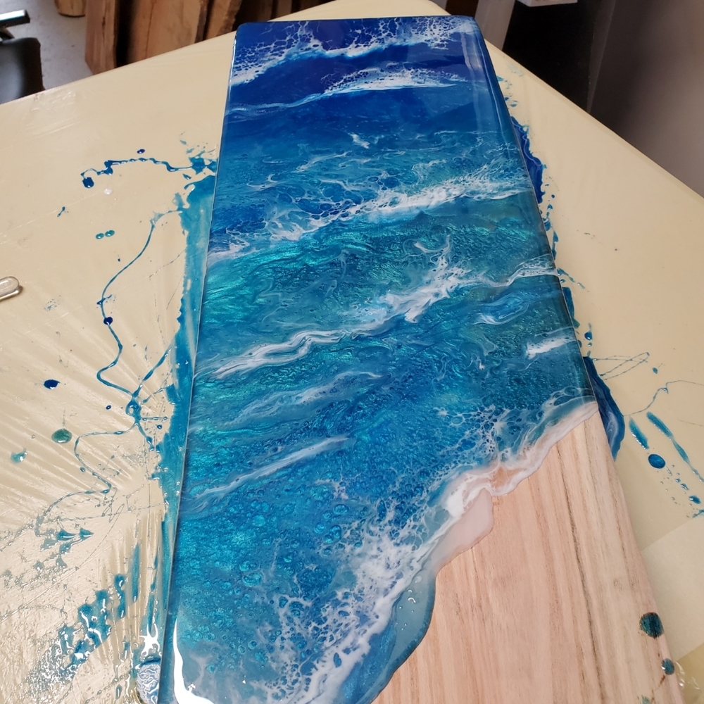 Cedar wood shelf with epoxy waves